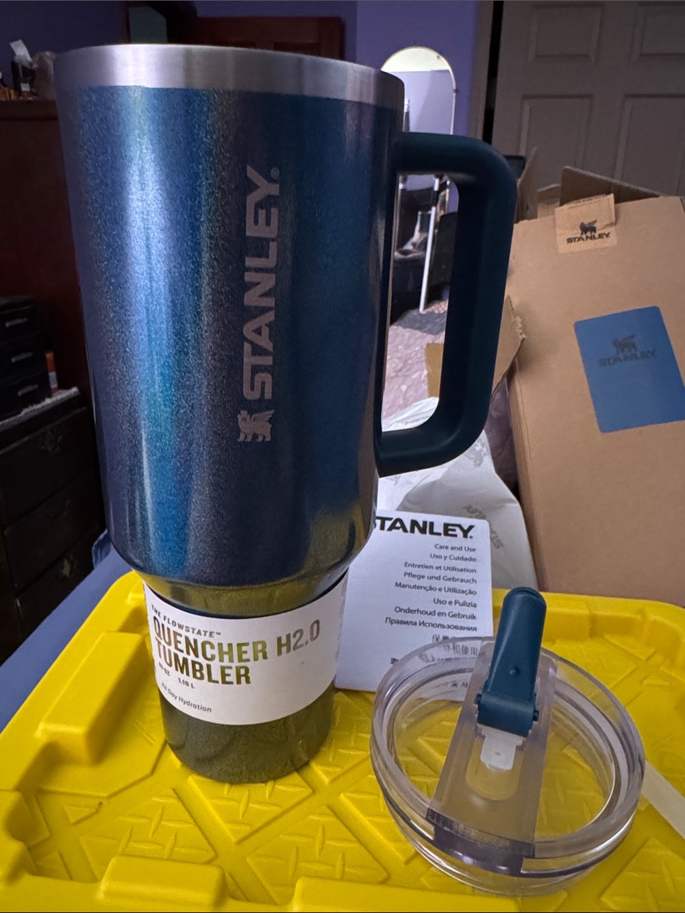 Stanley Metallic Blue Travel Tumbler with Handle and Clear Lid